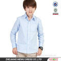 100% cotton fashion light blue long sleeve pure color shirt for boys with one pocket